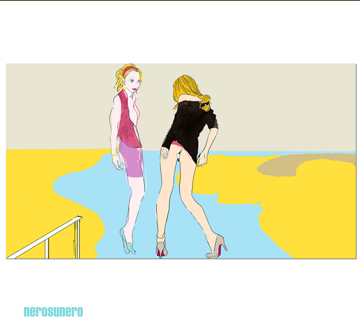 IDcartoonMario Sughi, nerosunero, Two girls dancing, as the others have all left