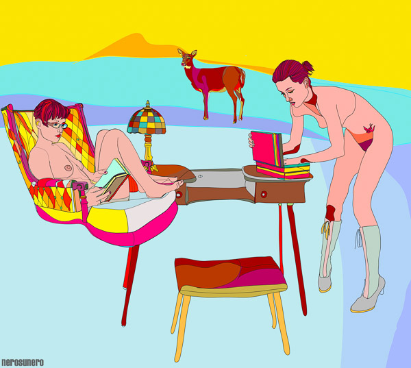 # 341 Double portrait of artist Larissa, with red deer. 2009