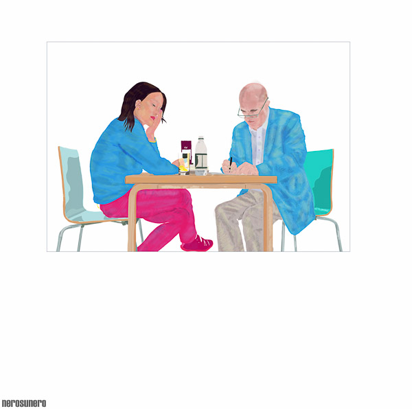 #554 Cafe break, Colm Tobin with friend 2011