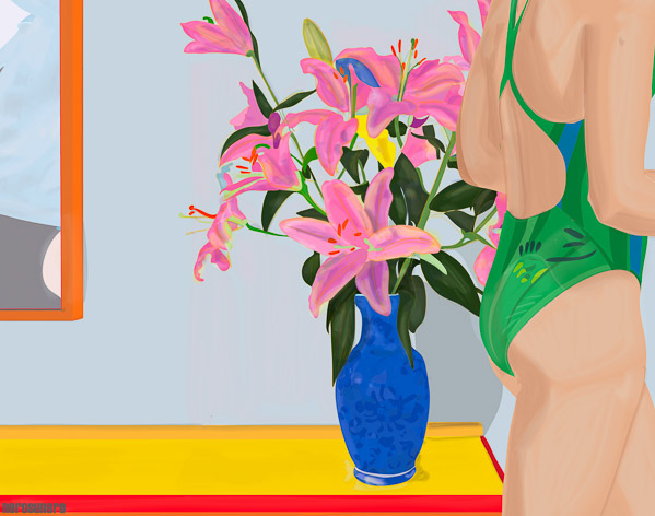 #708 Green swimmer and Lilies 2012