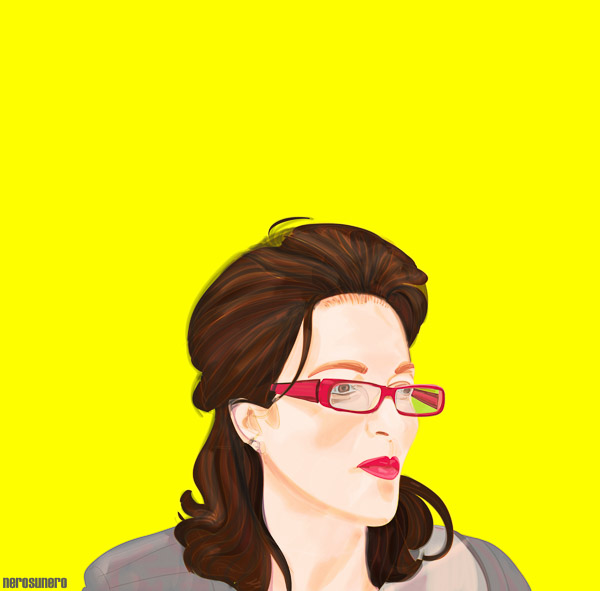 #725_A Woman with red glass on yellow 2013