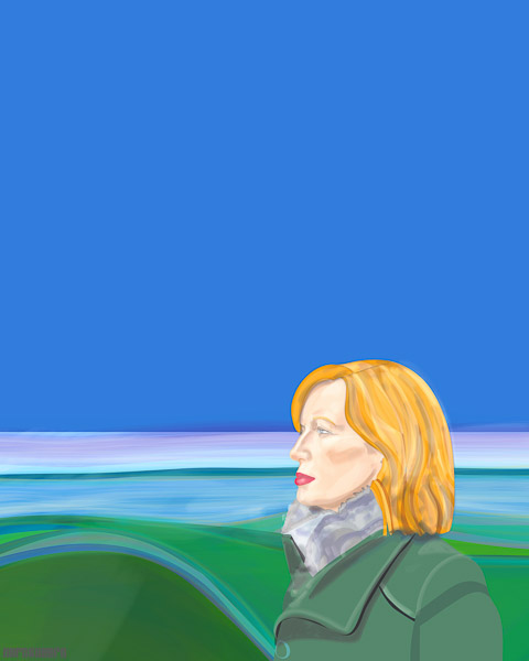 #735 Portrait of woman with blue landscape 2013