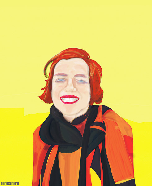 #739 Girl on yellow (Portrait of a girl at an opening) 2013