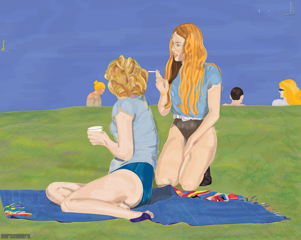 #743 Outside (Blue on Green) 2013