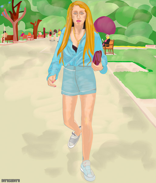 #881 Blue girl on green 2014