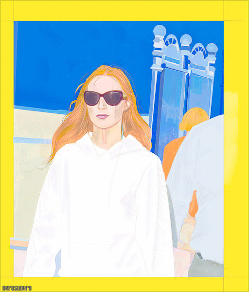 #985A A girl with a blue sky on yellow 2015
