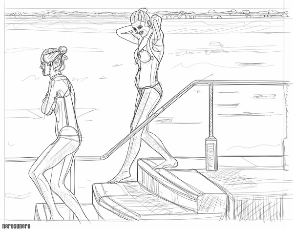 #997A Drawing for two women entering the sea (#987) 2015, 60x80cm, Edition on 1