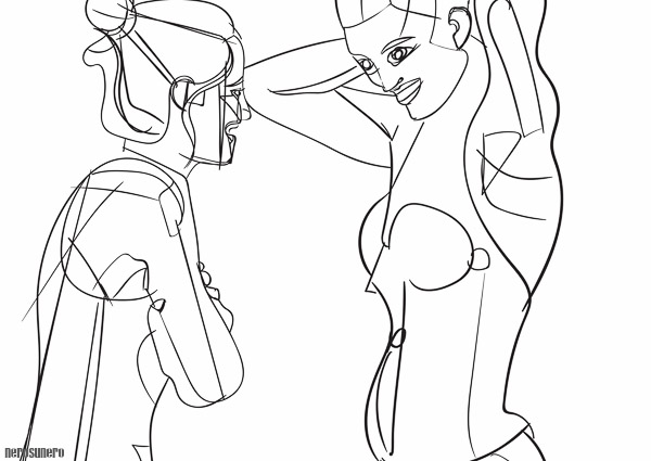 #997B Drawing for two women entering the sea (#987) 2015