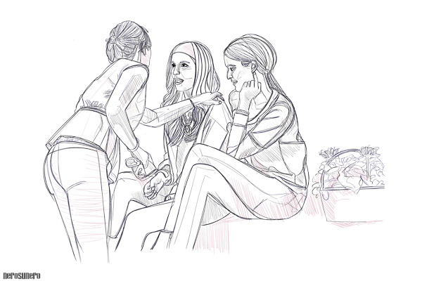 #1019a1 Drawing for Three young women no 1 2016