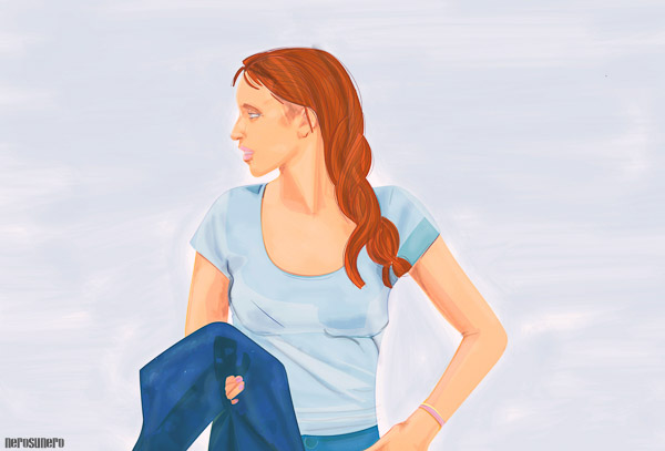 #1040B Young Girl on Blue 2016