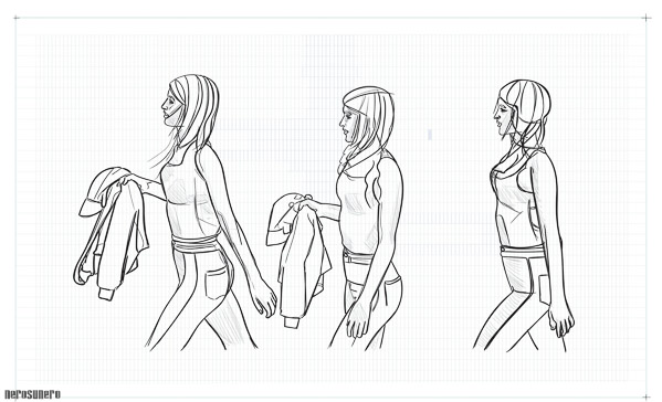 #1048L Drawing Three Girls / Summer Walks no2 2016