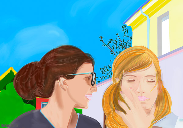 #1078A Two women in coversation 2016