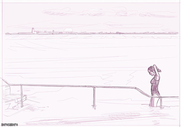 #998 Drawing for Paula leaving the sea 2016