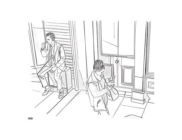 #1151Drawing Drawing of Street with figures  2017