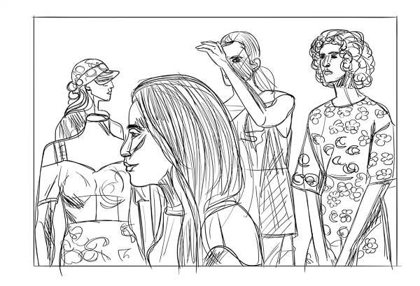 #1157Drawing Drawing of Five Figures 2017