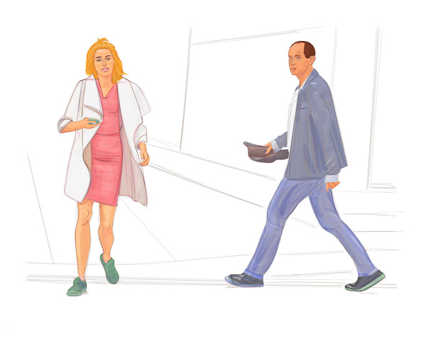 #1188a City with Blue Man and Pink Girl  2017