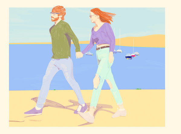 #1276A Irish couple walking at the beach 2018
