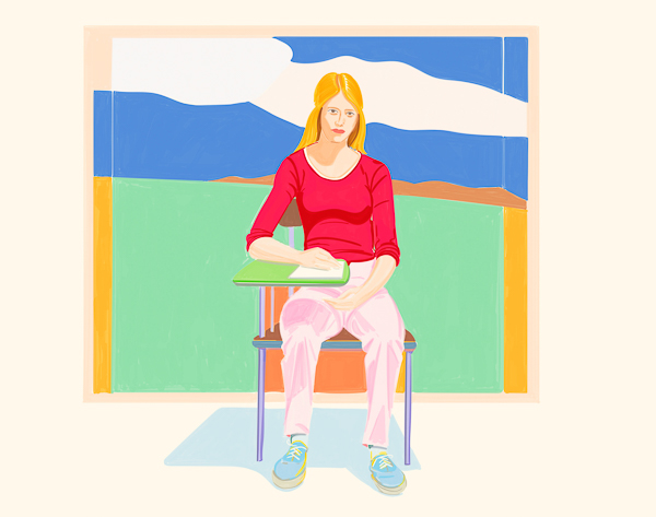 #1436C Figure seated in front of a large painting (composition and study after Wayne Thiebaud and Alex Katz) 2019