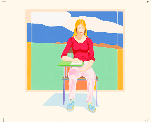 #1436a Figure seated in front of a large painting (composition and study after Wayne Thiebaud and Alex Katz) 2019