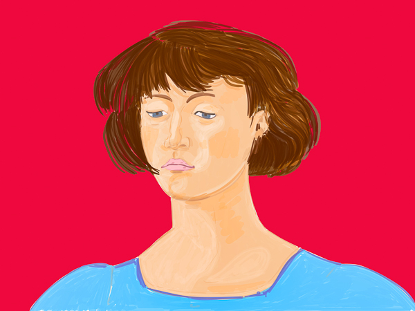 #1438a Girl on red (after Piero della Francesca Madonna del Parto) 2019