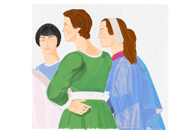 #1439a Three figures (after Piero della Francesca,  from The Queen of Sheba) 2019